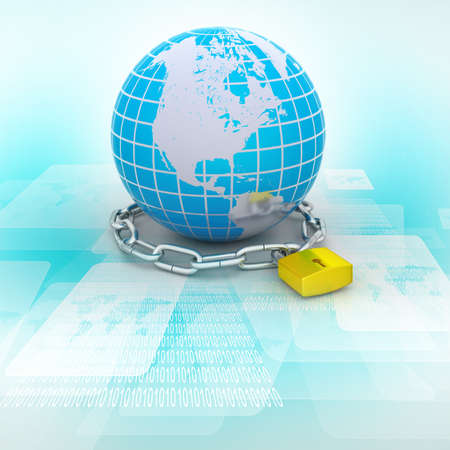 Earth in silver chains closed to padlockの写真素材