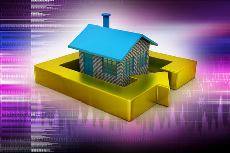 home icon in golden squareの写真素材