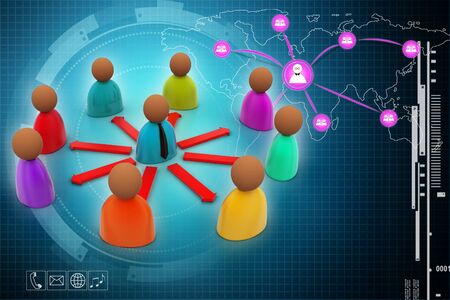 3d rendering business man icon in a networkの写真素材