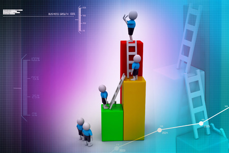 Success concept, 3d people climb on top of business growth graphの写真素材