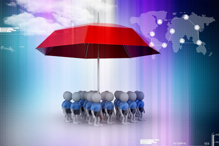 3d people under the red colour umbrellaの写真素材
