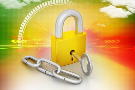 Key lock locked with a chainの写真素材