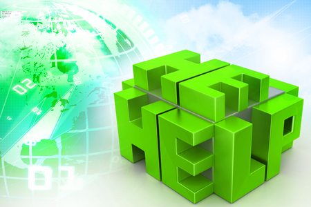 3d red cubes with logo HELPの写真素材
