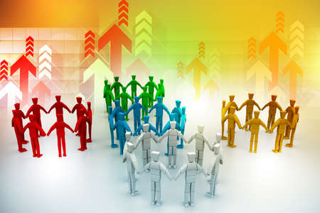 3d people create a circle. Team work conceptの写真素材