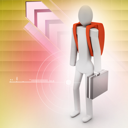3d person with suitcase with bagの写真素材
