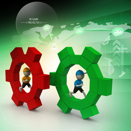 3d people running the gearの写真素材