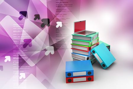 computer and folders for documentsの写真素材