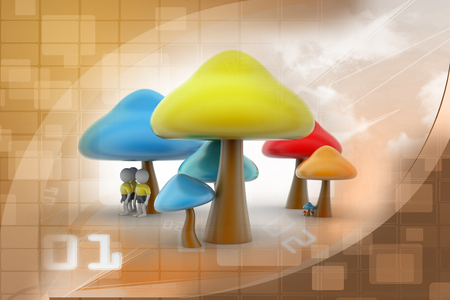 3d people under the mushroomsの写真素材