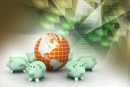 Piggy bank and globeの写真素材
