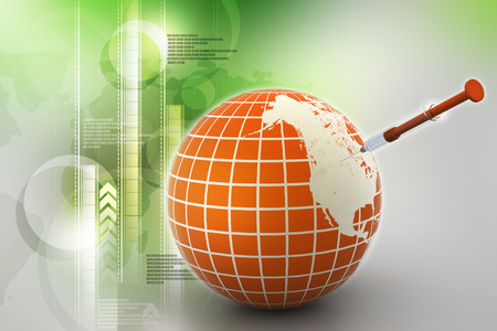 Earth globe and syringeの写真素材