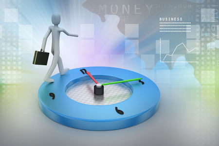 A 3d man walking on a clock surface time piece  time piece,の写真素材