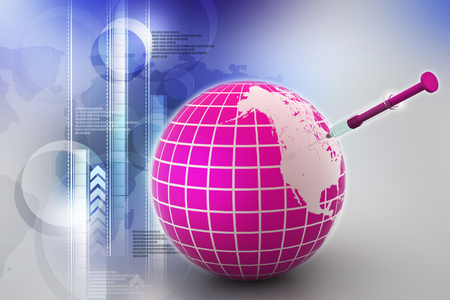 Earth globe and syringeの写真素材