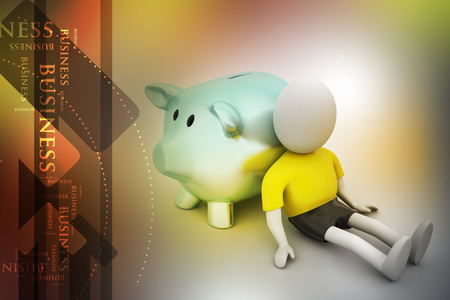 3d man and piggy bankの写真素材
