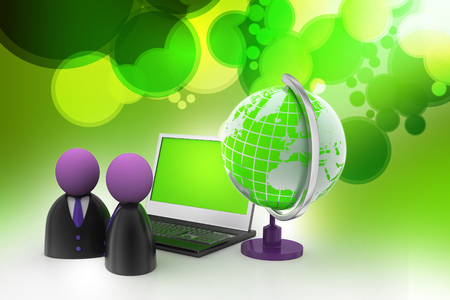 man icon with laptop and globeの写真素材