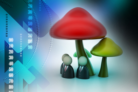 3d people icon under the mushroomsの写真素材