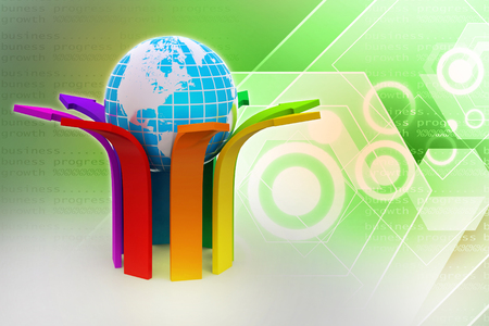 Multi colored arrow with globeの写真素材