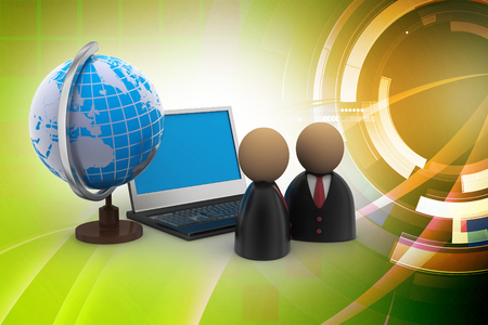 man icon with laptop and globeの写真素材