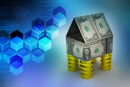 Home made by currency and coinsの写真素材