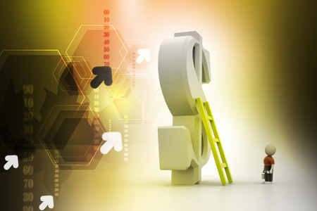3d man climbing ladder toward financial symbolの写真素材