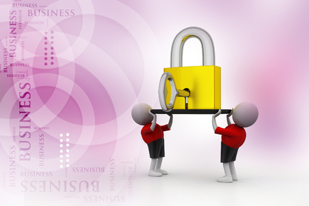 3d people carrying the padlockの写真素材