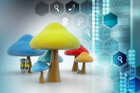 3d people under the mushroomsの写真素材