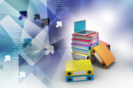 computer and folders for documentsの写真素材