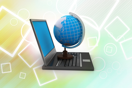 laptop computer with earth globeの写真素材