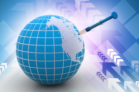 Earth globe and syringeの写真素材