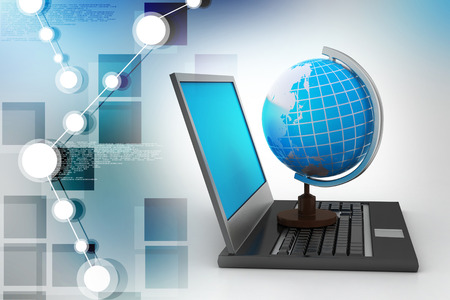 laptop computer with earth globeの写真素材