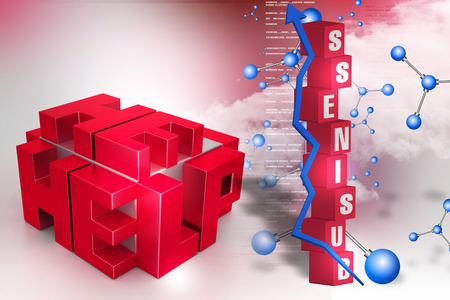 3d red cubes with logo HELPの写真素材