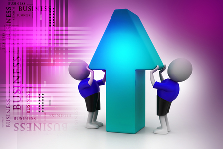 3d people lifting upwards an arrowの写真素材