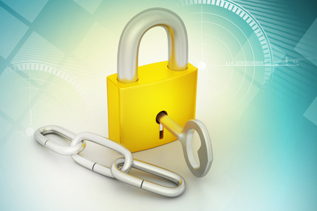Key lock locked with a chainの写真素材