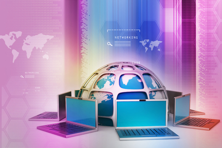 laptop computers around a worldの写真素材