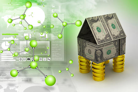 Home made by currency and coinsの写真素材