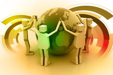 3d render of people around globeの写真素材