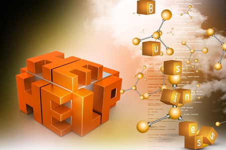 3d red cubes with logo HELPの写真素材