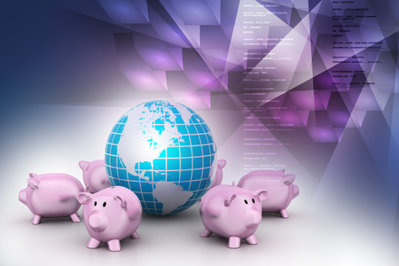 Piggy bank and globeの写真素材