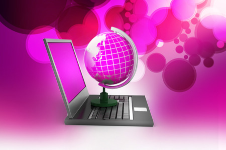 laptop computer with earth globeの写真素材
