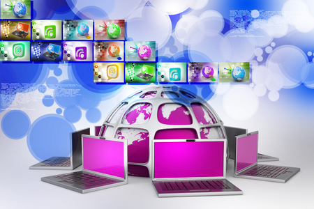 laptop computers around a worldの写真素材