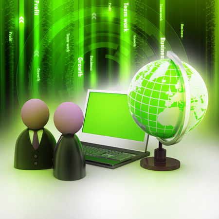 man icon with laptop and globeの写真素材