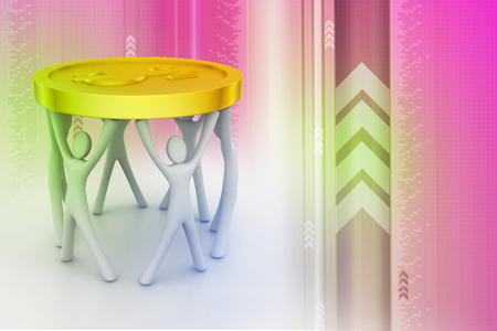 Golden coin and happy 3d small personの写真素材