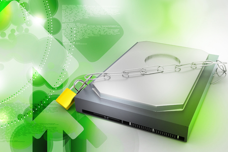 hard disk secured with a strong iron chain and padlockの写真素材