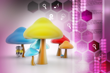 3d people under the mushroomsの写真素材
