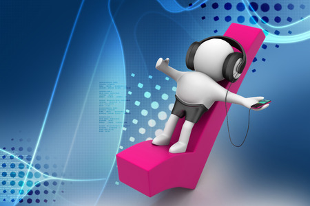 3D Man listening music with headphonesの写真素材