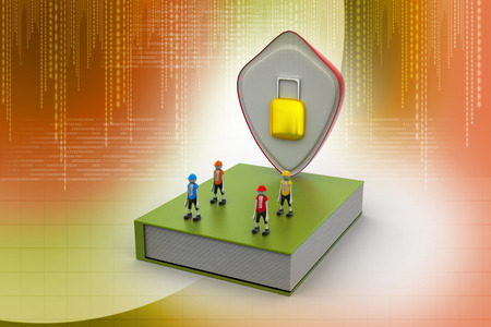 Protection concept: closed book with people and padlockの写真素材