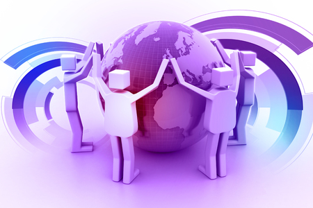 3d render of people around globeの写真素材