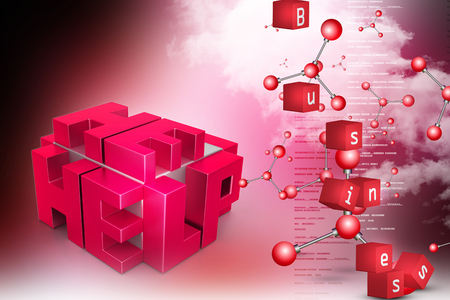 3d red cubes with logo HELPの写真素材