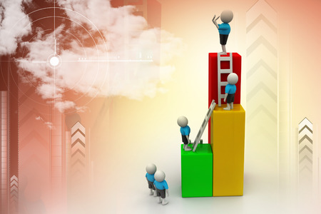 Success concept, 3d man on top of business growth graphの写真素材