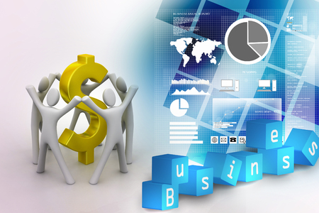 3D people around dollar signの写真素材