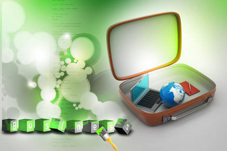 Laptop and earth globe in a brief caseの写真素材